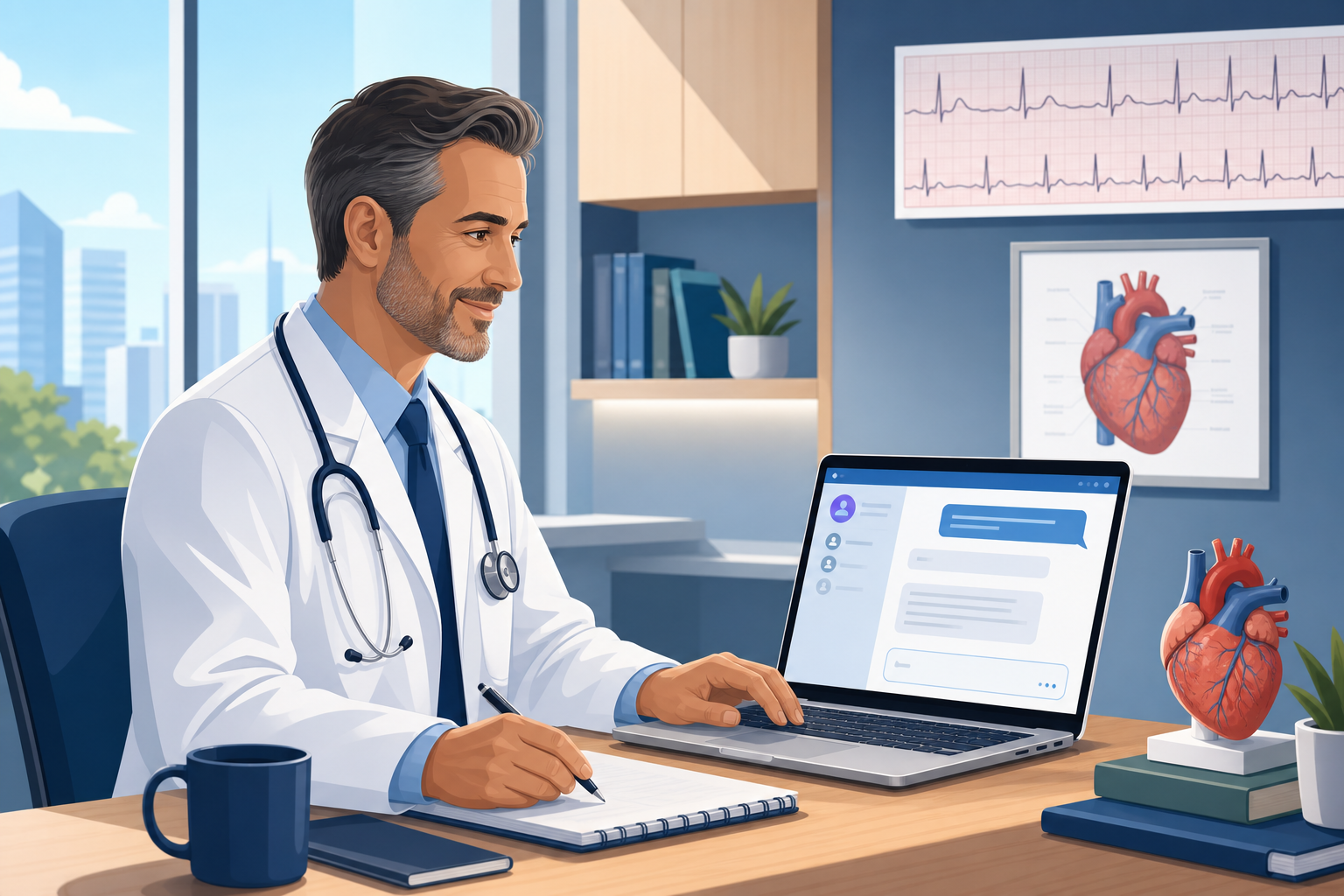 Cardioloog werkt met AI-assistent in de praktijk
